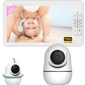 Baby monitor - Babyfoon met monitor - 7 inch - Infrarood Nachtzicht - HD - Geluid detectie - Video & Audio babyfoon - Op afstand bestuurbaar - Roterenda camera (7 inch - 1 camera - Moon edition)