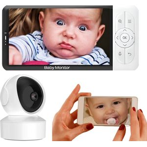 iNeedy Apy Babyfoon met camera en App - Babyfoons - Baby monitor - 5 Inch Ultra HD - White noise - Slimme detectoren