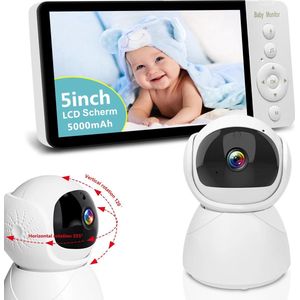 iNeedy BabyWatch 5inch - Babyfoon - Babyfoon met camera - Video & Audio - Baby monitor - Op afstand bestuurbaar – 5 inch monitor - Nachtzicht - Terugspreekfunctie - Incl. Geluidsdetectie, Voedingsalarm en Temperatuursensor – Veilige Verbinding 2.4 G