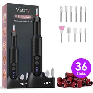 Vesfy Nagelfrees met 12 Nagelvijl Bitjes - Incl. 36 Schuurrolletjes - Pedicureset Professioneel - Nagelvijl Electrisch - Nagellak