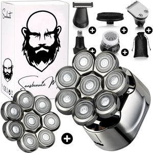 6-in-1 Scheerapparaat Mannen + Extra Scheerkop – Trimmer - Tondeuse - Sansbeauté® Skull Sharp PRO | 8 Blade - Electric Face & Head Shaver - Hoofd Kaal Scheren – Nat & Droog - Elektrisch