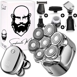 6-in-1 Scheerapparaat Mannen – Trimmer - Sansbeauté® SkullSharp V1 | 7 Head - Nat & Droog - Electric Face Head & Hair Shaver – Hoofd Kaal Scheren - Opzetstukken - Elektrisch