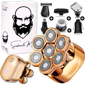 6-in-1 Scheerapparaat Mannen – Trimmer - Sansbeauté® SkullSharp V1 | 7 Head - Nat & Droog - Electric Face Head & Hair Shaver – Hoofd Kaal Scheren - Opzetstukken - Elektrisch