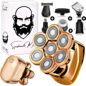 6-in-1 Scheerapparaat Mannen – Trimmer - Sansbeauté® SkullSharp V2 | 7 Head - Nat & Droog - Electric Face Head & Hair Shaver – Hoofd Kaal Scheren - Opzetstukken - Elektrisch