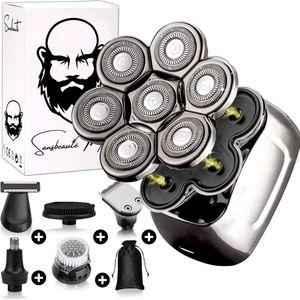 6-in-1 Scheerapparaat Mannen – Trimmer - Tondeuse - Sansbeauté® SkullSharp PRO MAGNETIC - Electric Face & Head Shaver - Shave - Hoofd Kaal Scheren – Nat & Droog - USB Opladen - Elektrisch