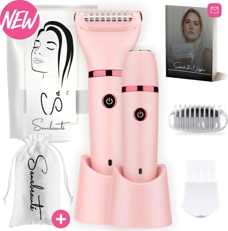 2-in-1 Ladyshave Gezicht - Oksels - Benen - Bikinilijn - Scheerapparaat Vrouw - Ontharingsapparaat Electrisch Ontharen - Gezichtsontharing Dames - Trimmer Vrouw - Ladyshaves Bikini - USB Oplaadbaar