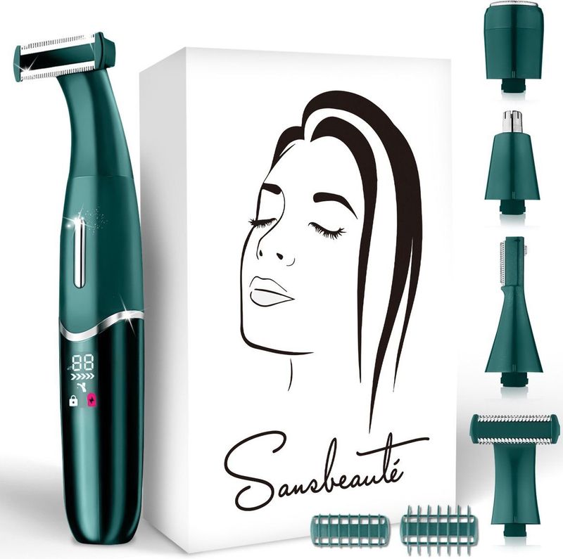 Sansbeauté - 4-in-1 Bikinitrimmer - Classic Green - Ontharingsapparaat - Gezicht - Oksels - Benen - Bikinilijn - Wenkbrauw Trimmer