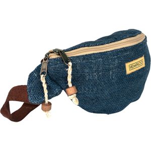 HEMPKOO Heuptas - Duurzame Hennep Fanny Pack – Festival Moneybelt - Heuptasje Dames en Heren - Handgemaakt in Nepal – Blauw