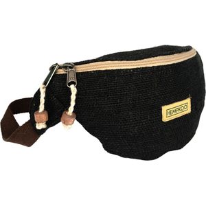 HEMPKOO Heuptas - Duurzame Hennep Fanny Pack – Festival Moneybelt - Heuptasje Dames en Heren - Handgemaakt in Nepal – Zwart