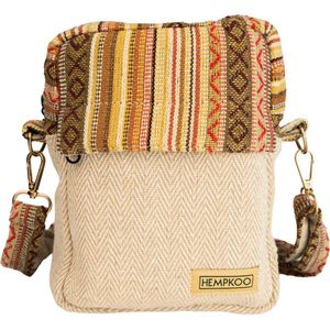 HEMPKOO Crossbody Tas Dames en Heren – Duurzame Hennep Heuptasje – Nektasje – Festival Buideltasje – Handgemaakt in Nepal – Naturel