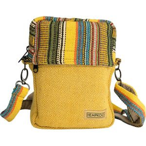 HEMPKOO Crossbody Tas Dames en Heren – Duurzame Hennep Heuptasje – Nektasje – Festival Buideltasje Schoudertas Handgemaakt in Nepal – Lemon