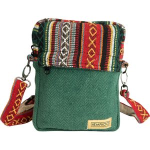 HEMPKOO Crossbody Tas Dames en Heren – Duurzame Hennep Heuptasje – Nektasje – Festival Buideltasje – Handgemaakt in Nepal – Groen/Mint