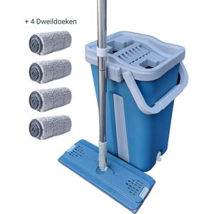 HCH 3-in-1 Dweilsysteem met 2 zijden emmer voor nat & droog - Dweilset met wringer - Vloerwisser - Mop set - Dweil - Geschikt voor alle harde vloeren