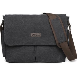 Bagwise® - Schoudertas - Messenger Bag - Canvas - Vintage -met schouderpad -35x30x15cm- 1305 Antraciet Zwart