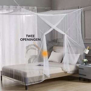 Deryan Luxe 2 Persoons Klamboe - Tweepersoons muggennet - Muskietennet - Vierkant - Inclusief ophang set en reistas - Wit