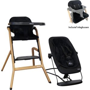 Deryan Curve Luxe Kinderstoel – Inclusief Wipstoel & Inlegkussen- Newborn Set - Meegroei Kinderstoel – Zwart