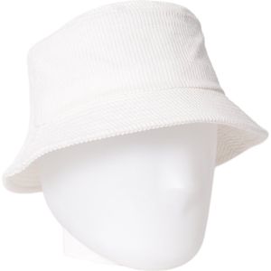 Corduroy bucket hat met opbergvakje - mybuckethat - wit - vissershoedje - ribbelstof met rits