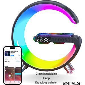 SNTIALS Wake Up Light Zwart - Draadloze Telefoon Oplader - Google Home & Alexa - Sinterklaas - Bluetooth Speaker - Wireless Charger - Nacht Lamp - Bureau Lamp LED - Sfeerlamp - Lichtwekker - Cadeau - 30 dagen garantie - Handleiding