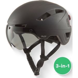 GOOFF® PILOT 3 in 1 speed pedelec helm met afneembaar vizier - matgrijs - lichtgewicht snorfiets helm - NTA gecertificeerd - geschikt snorscooter - voor mannen en vrouwen (Zwart, M)
