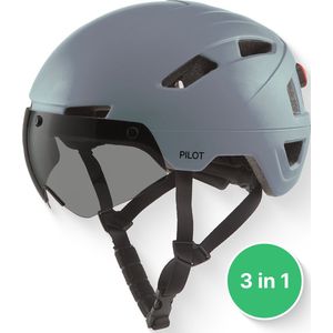 GOOFF - Pilot - Snorfiets Helm - Matgrijs - 3-in-1 met Verlichting en Vizier - NTA 8776