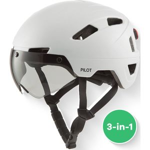GOOFF® PILOT 3 in 1 speed pedelec helm met afneembaar vizier - matgrijs - lichtgewicht snorfiets helm - NTA gecertificeerd - geschikt snorscooter - voor mannen en vrouwen (Wit, L)