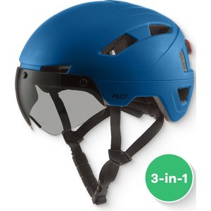 GOOFF® PILOT 3 in 1 speed pedelec helm met afneembaar vizier - matgrijs - lichtgewicht snorfiets helm - NTA gecertificeerd - geschikt snorscooter - voor mannen en vrouwen (Blauw, L)