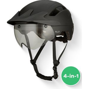 GOOFF - Pilot - Snorfiets Helm - Matzwart - 4-in-1 met Verlichting en Vizier - NTA 8776
