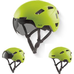 GOOFF® Pilot 3-in-1 Snorfiets Helm met Verlichting en Vizier - Speed Pedelec Fietshelm voor Volwassenen - NTA 8776 - Snorscooter Helm met LED Licht - Goedgekeurd voor Blauw Kenteken en E Bike - Dames en Heren - XL - Fluor Geel