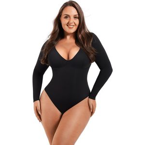Bodysuit Shapewear V-hals - Lange mouw - zwart - S