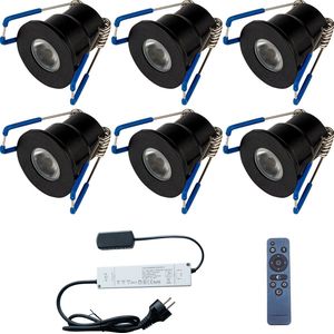 Velvalux - LED Veranda Spot Complete Set - Dimbaar - Waterdicht IP65 - Mat Zwart - Aluminium - 6 Stuks