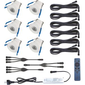 Velvalux - LED Veranda Spot Complete Set - Dimbaar - Waterdicht IP65 - Mat Wit - Aluminium - 6 Stuks - 3W - Natuurlijk Wit 4000K