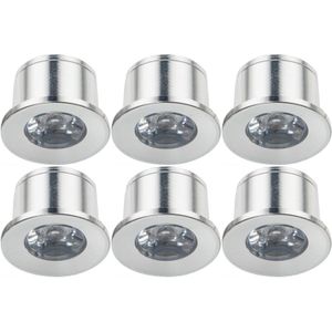 Voordeelpak LED Veranda Spot Verlichting 6 Pack - Velvalux - 1W - Natuurlijk Wit 4000K - Inbouw - Dimbaar - Rond - Mat Zilver - Aluminium - Ø31mm