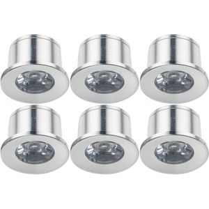 Voordeelpak LED Veranda Spot Verlichting 6 Pack - Velvalux - 1W - Warm Wit 3000K - Inbouw - Dimbaar - Rond - Mat Zilver - Aluminium - Ø31mm