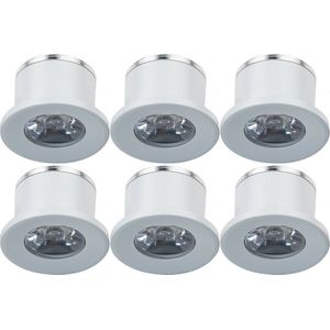 Voordeelpak LED Veranda Spot Verlichting 6 Pack - Velvalux - 1W - Warm Wit 3000K - Inbouw - Dimbaar - Rond - Mat Wit - Aluminium - Ø31mm