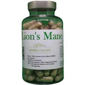 Herbes D'elixir Lion's Mane - 500 mg per capsule - Vegan - 100 capsules - 100% zuiver