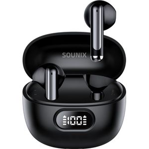 Sounix Draadloze Oordopjes - Bluetooth - EarBuds - Geschikt Voor iPhone en iPad - Lange Batterijduur - Noise cancelling - Zwart