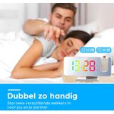 BP - Digitale Wekker - Projectiewekker Wit - Snooze Functie & Dubbel Alarm