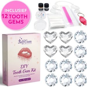 SelfGem® DIY Tooth Gem Kit | White Heart/Diamond | Incl. 12 Tooth Gems | Gebruiksvriendelijk | Veilig en Snel | Tand Diamantje Kit | Tand Kristal | Tooth Gems Diamanten