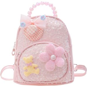 Schooltas- Kinderrugzak - cartoon print glitter bling sequin - Meisjesschooltas - 22cmx20cmx7cm- 0,2 kg- Polyester. Roze