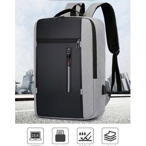 Laptop rugzak- Grijs kleur - 43 cm lengte, 31 cm breedte- 12 cm diepte - 15 liter inhoud- 0,5 kg-met USB- anti theft en waterdicht.