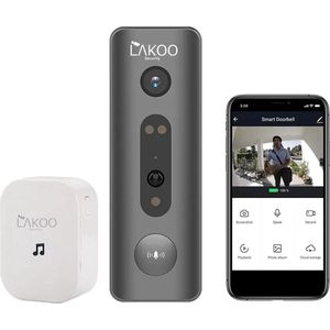 LAKOO Beveiliging Video Deurbel met Camera en Wifi - Draadloos op Accu, 1080P, Inclusief Draadloze Gong en 32GB SD-kaart