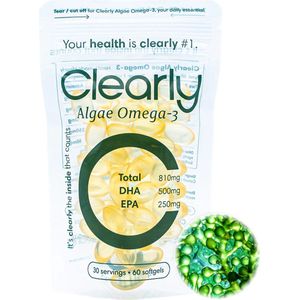 Clearly - Omega-3 uit Algen - Softgels - 250mg DHA + 125mg EPA - 60 Softgels