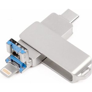 Xd Xtreme - Flashdrive 128GB - 3 in 1 - Zilver - lightning - USB C - USB 3.0 - usb stick - iOS - Android - thumb drive - draaibaar