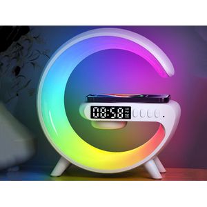 G-shape - SMART - 4-in-1 wekker - draadloze telefoon charger - WIT - muziekfunctie - alarm klok - Wake-up light - dimbaar - Natural Sleep Aid sound - geluidfunctie - zonsopkomst verlichting