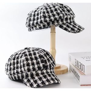Baker Boy Cap - Zwart / Wit - Geruit - one size - Tweed style - warm - muts - hoed - baret - ballonpet - winterpet - Peaky Blinders style - hoofddeksel