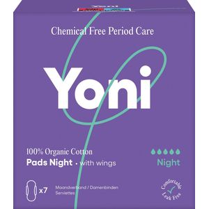 Yoni Maandverband Night - Nacht - met vleugels - 100% Biologisch Katoen - 7 stuks