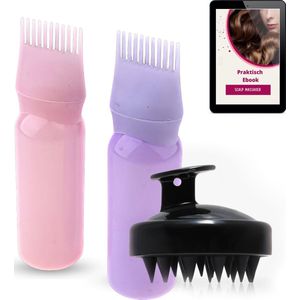 PureOil® Haar Olie Applicator + Scalp Massager - 3 delig - Applicatieflesje