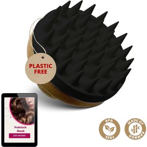 BeautyFit® - Scalp Massager Bamboe - Inclusief E-book - Duurzaam - Anti roos - Shampoo Brush - Scalp Brush - Hoofdhuid Massage Borstels - Haargroei Versneller - Haargroei Producten - Haarborstel - Zwart