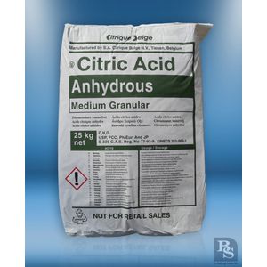 Citroenzuur - 25 kg - CitriBel - Citric Acid Anhydrous - Citroenzuur - Schoonmaakzuur - medium granulaat - Ontkalker - Bruismiddel