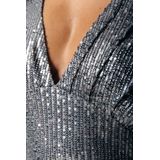 Colourful Rebel - Belle Sequins Deep V-Neck Mini Dress - Grijs - Jurk